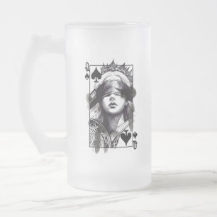 Spader Dam (stil 5) Fin konst ritning Frostat Ölglas