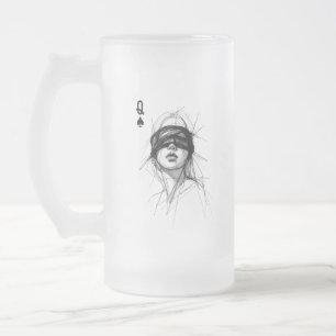 Spader Dam (stil 6) Fin konst ritning Frostat Ölglas