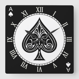 Spader, spel-, poker-, svarta- fyrkantig klocka