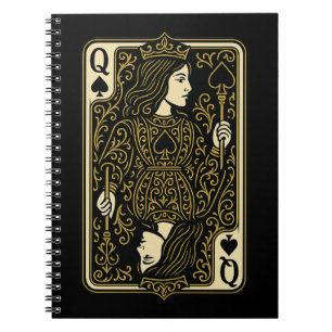 Spades drottning - Royalet Filigree i Svarta & Gul Anteckningsbok