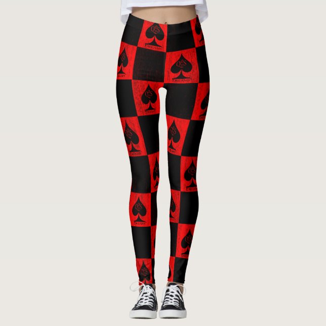 Spades Leggings Red Checkerss QoS Stil (Framsida)