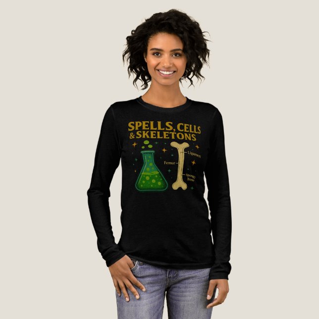 Spådomar Cells & Skeletons Halloween Science Teach T Shirt (Hel framsida)