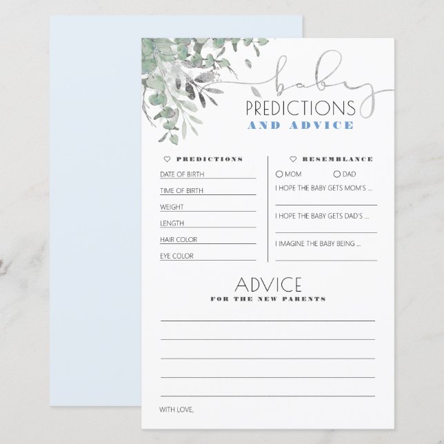 Spådomar och råd för bebisar Kort för baby shower (Fram/baksida)