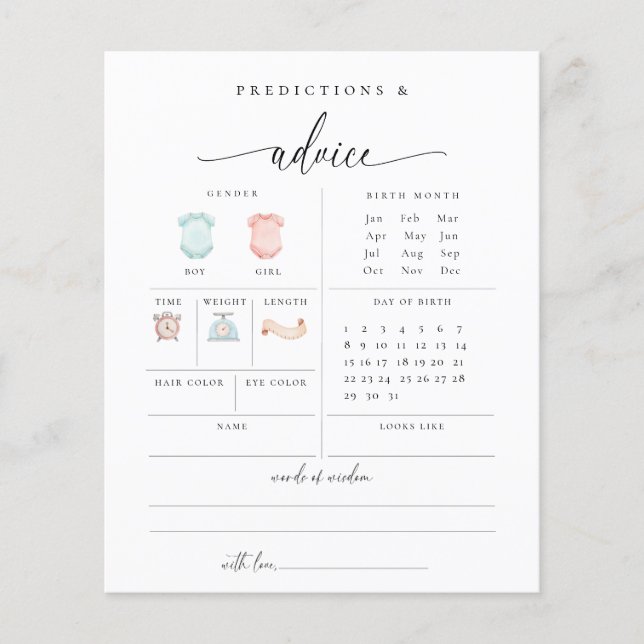Spådomar Råd Baby Shower Spelkort Flygblad (Framsidan)