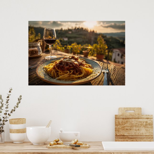 Spaghetti Bolognese på Vineyard Terrace Bord Poster (Kök)