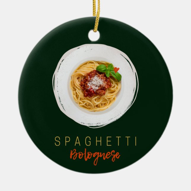 Spaghetti bolognese pasta noodle gourmet chef julgransprydnad keramik (Framsidan)