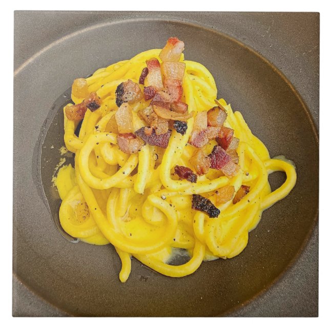 Spaghetti carbonara keramisk panel kakelplatta (Framsidan)