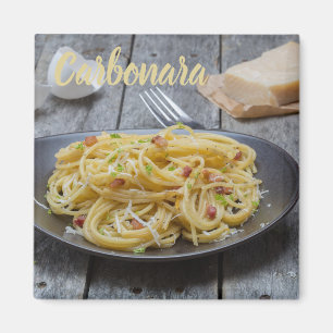 Spaghetti Carbonara Pasta med Bacon och Parmesan Magnet