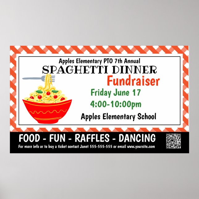 Spaghetti Dinner Fundraiser PTO PTA Church Banner Poster (Framsidan)