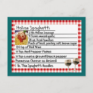 "Spaghetti" (italienska receptkort) Vykort