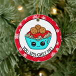 Spaghetti jul Ornament | Romantic Pun<br><div class="desc">Cute hand plockade tecknad Kawaii stil spaghetti romantisk ornament för ett par.</div>