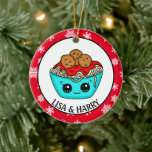 Spaghetti jul Ornament | Romantic Pun<br><div class="desc">Cute hand plockade tecknad Kawaii stil spaghetti romantisk ornament för ett par.</div>