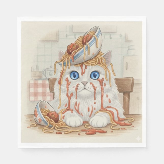 Spaghetti Kitty, White, Napkins Pappersservett (Framsidan)