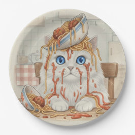 Spaghetti Kitty, White, Paper Plates