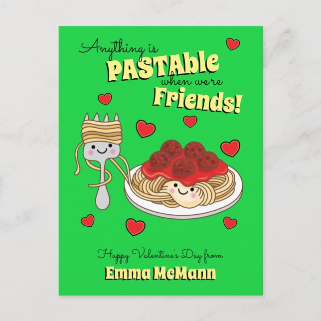 Spaghetti klassrumsvalentinekort för vänskap vykort (Framsida)