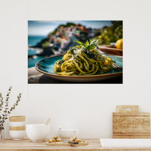 Spaghetti med Lemon Basil Pesto - Kustterrace Poster