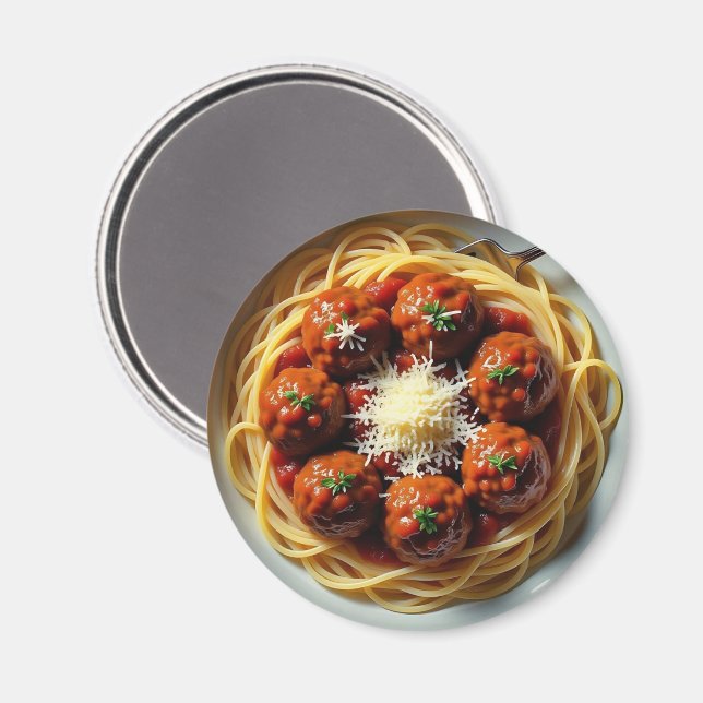 Spaghetti med Meatbollar Middag Magnet (Front/Back)