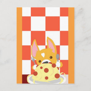 Spaghetti Middag Corgi Vykort