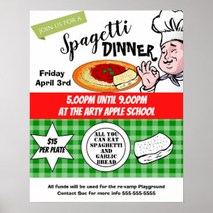 Spaghetti-middag, italiensk penninginsamling i mat poster