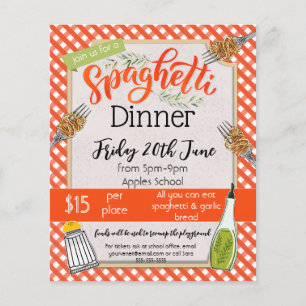 Spaghetti middag Italienska skolans insamlare Flygblad