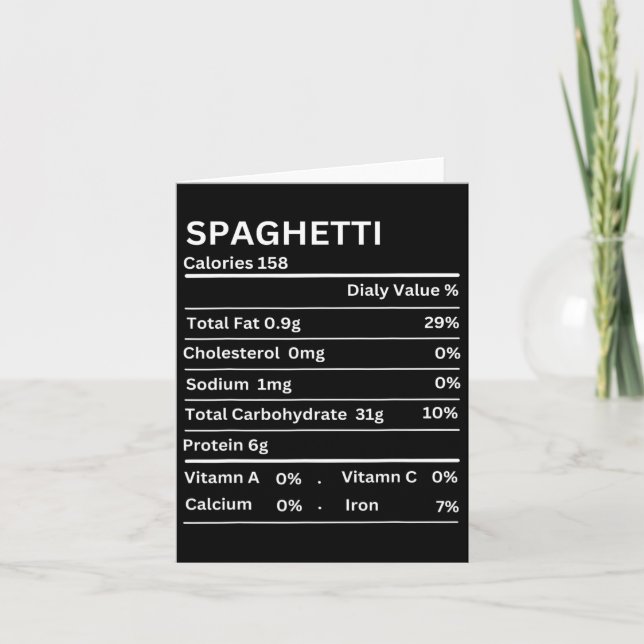 Spaghetti Nutrition Facts Funny Thanksgiving Nutri Kort (Framsida)