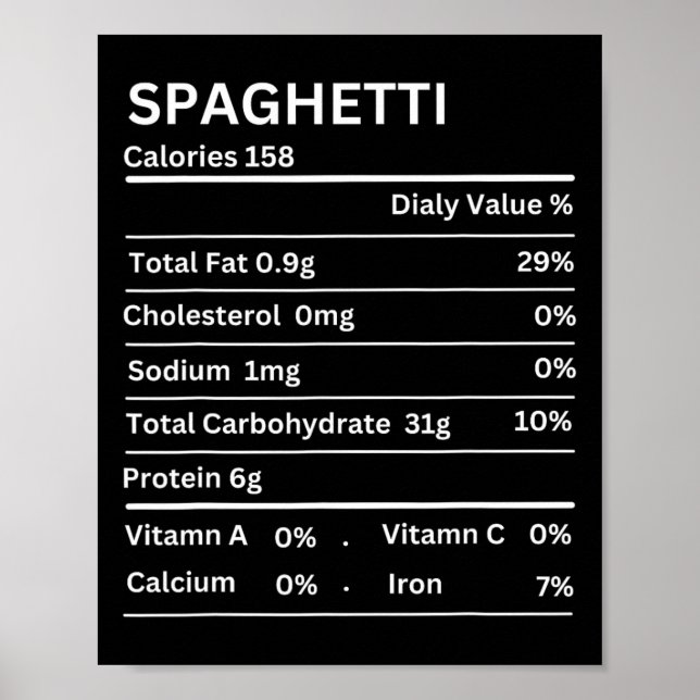 Spaghetti Nutrition Facts Funny Thanksgiving Nutri Poster (Framsidan)