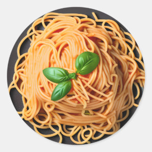 Spaghetti och Basil Food Plate Runt Klistermärke
