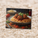 Spaghetti och köttbollar på platta pussel<br><div class="desc">Detta är en AI-genererad bild. Jag ville att det bara skulle vara en platta med spaghetti och köttbollar. Men det slutade med mer.</div>