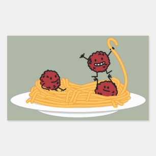 Spaghetti och köttbollar pastanudlar - italiensk rektangulärt klistermärke