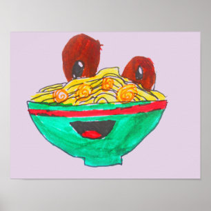 Spaghetti och köttbullar lustig tecknad konst poster