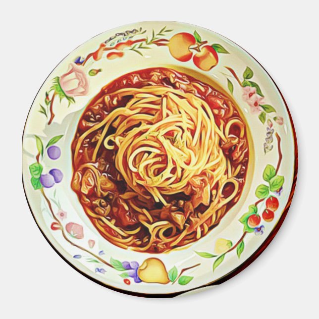 Spaghetti och Meatbollar Food Refrigerator Magnet (Framsidan)