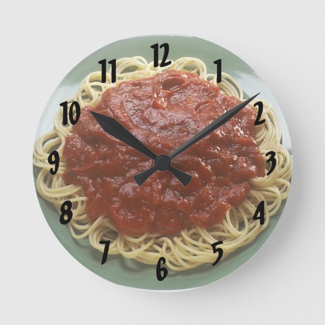 Spaghetti och Tomato Sauce Wall Clock Rund Klocka (Framsida)