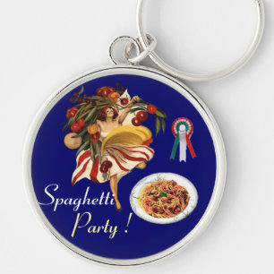 SPAGHETTI PARTY DANCE, ITALIENSKA KITCHEN OCH TOMA RUND SILVERFÄRGAD NYCKELRING