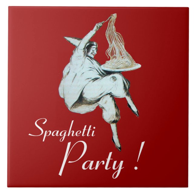 SPAGHETTI PARTY,ITALIENSK KITCHEN-middagsinbjudan Kakelplatta (Framsidan)