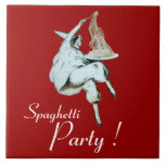 SPAGHETTI PARTY,ITALIENSK KITCHEN-middagsinbjudan Kakelplatta<br><div class="desc">Elegant- och klassutformning som har utarbetats på nytt från den italienska Art Deco-vintagen. Den skildrar Pulcinella ( Berömd mask karaktär från Napoli ) med en stor platta spaghetti pasta.Enkel anpassade för födelsedagsfester,  studenten,  sammankomster,  Nyårsafton,  Julfest,  familjeåterförening,  Tjock tisdag ( Mardi Gras ) och många andra evenemang.</div>