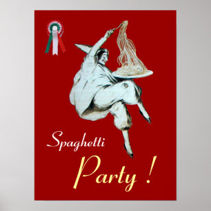 SPAGHETTI PARTY, ITALIENSKA KITCHEN, röd grönt vit Poster