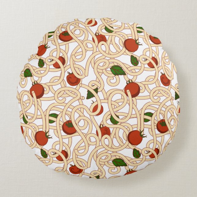 Spaghetti pasta italiensk mat med tomat rund kudde (Framsidan)