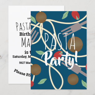 Spaghetti Pasta Italienska dinner Utensils Meatbol Inbjudningar