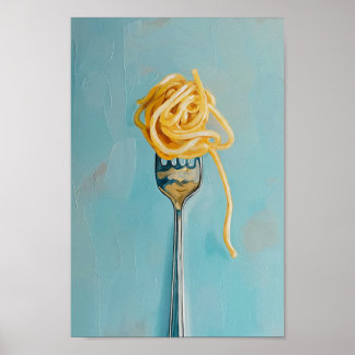 Spaghetti Pasta on Fork Wall Art for Kitchen Poster