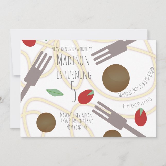 Spaghetti Pasta Plate Födelsedagsfest inbjudan (Framsida)