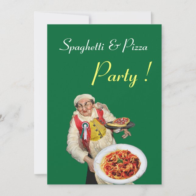 SPAGHETTI & PIZZA FEST , RESTAURANG svart grön Inbjudningar (Framsida)