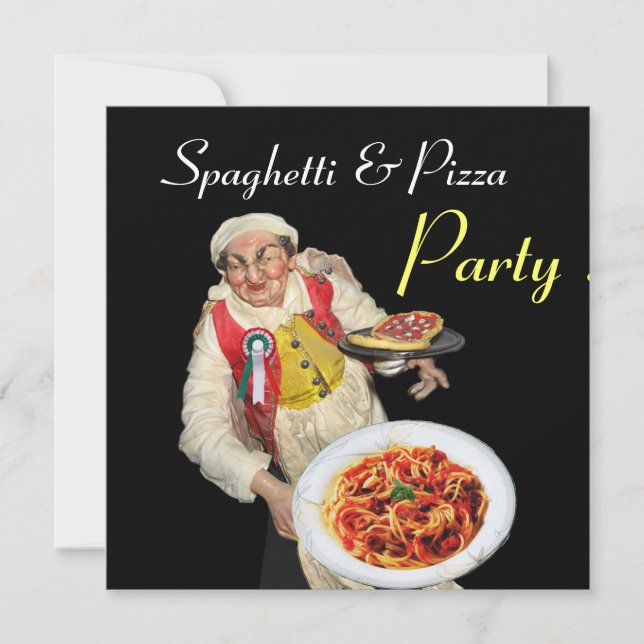 SPAGHETTI & PIZZA PARTY,ITALIAN KITCHEN Red black Inbjudningar (Framsida)