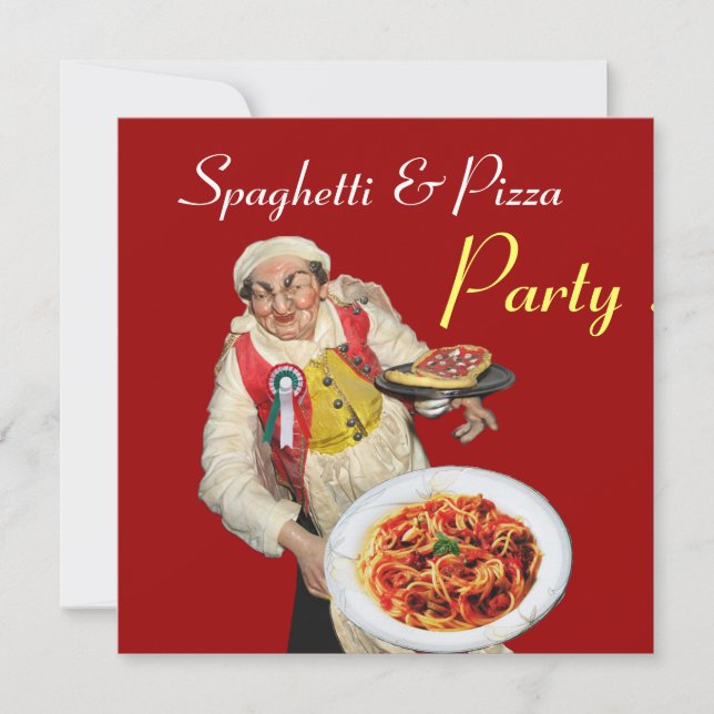 SPAGHETTI & PIZZA PARTY,ITALIAN KITCHEN Red black Inbjudningar (Framsida)