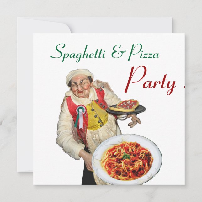 SPAGHETTI & PIZZA PARTY,ITALIAN KITCHEN Red white Inbjudningar (Framsida)