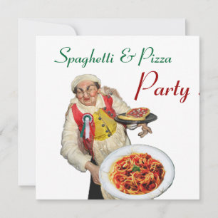 SPAGHETTI & PIZZA PARTY,ITALIAN KITCHEN Red white Inbjudningar