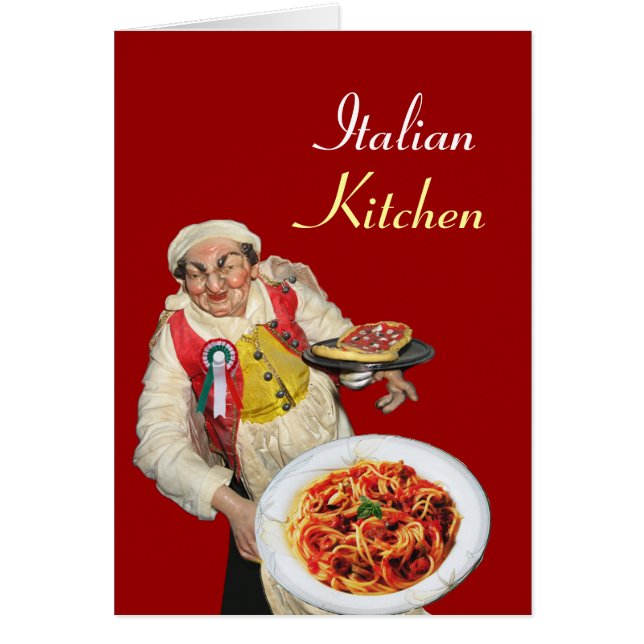 SPAGHETTI & PIZZA PARTY RESTAURANT grönt vit röd Hälsningskort (Framsidan)