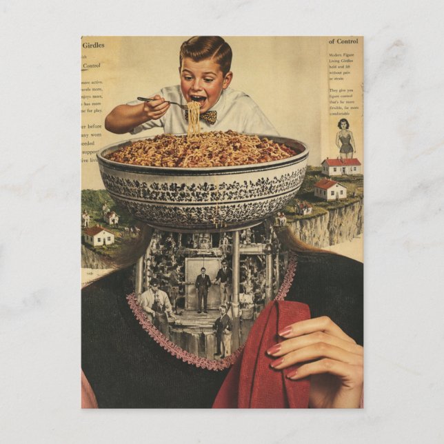 Spaghetti Pojke Collage Vykort (Framsida)