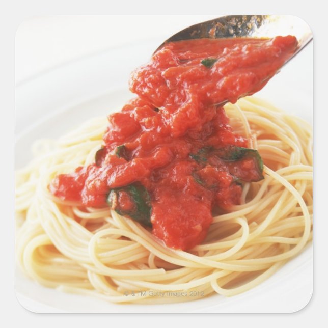 Spaghetti Pomodoro Fyrkantigt Klistermärke (Framsida)