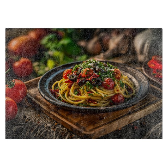 Spaghetti Puttanesca med färska tomater och olevan (Framsidan)