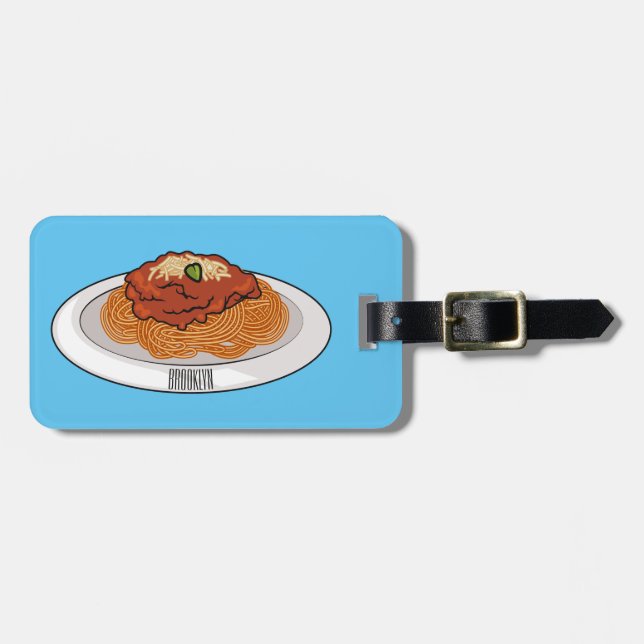 Spaghetti tecknad illustration bagagebricka (Horisontell Framsida)